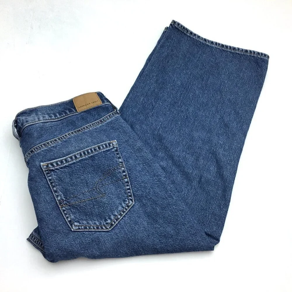 American Eagle '90s Wide Leg Crop Jeans Stretch Distressed size 8s length 23